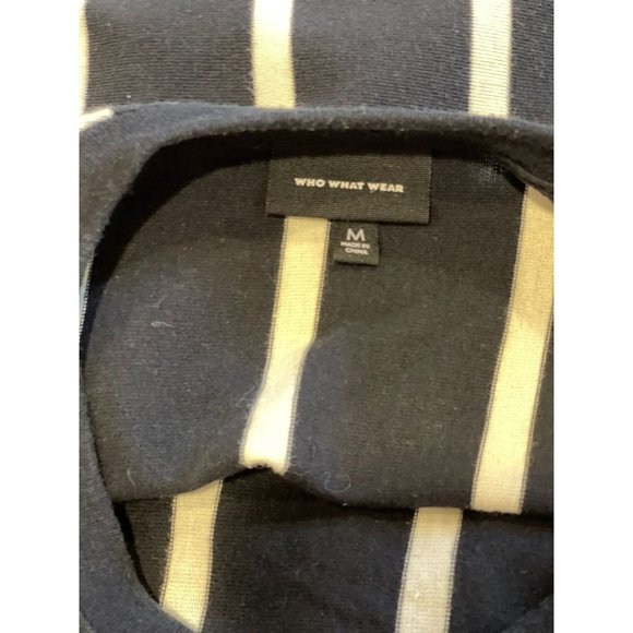 Who What Wear Women Shift Mini Dress Striped 3/4 Sleeve Crew Neck Black White M - Picture 5 of 9